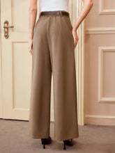 Vintamour Vintage Elegant Women's Khaki Straight Leg Pants With Belt And Pocket, Fitted Waistline, Autumn/Winter New Years Women Outfit